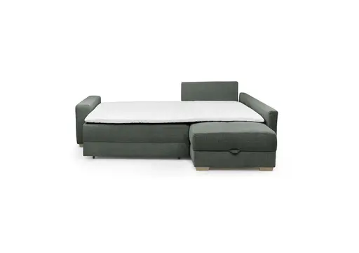 Ecksofa Jyte - 2-Sitzer mit Ecke rechts, Schlaffunktion mit Bettkasten, Stoff, Dunkelgrün