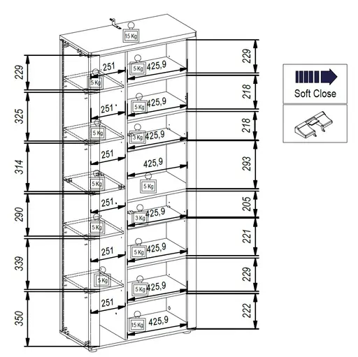 Wohnwand - mit Beleuchtung, Eiche Nachbildung, Eiche dunkel Nachbildung