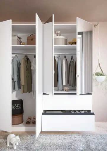 Drehtürenschrank RASA- B ca. 181 cm, Weiß, Spiegel