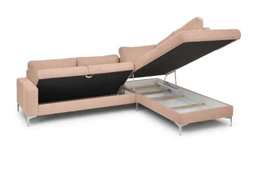 Ecksofa CALM 2.0 - 2,5-Sitzer mit Ecke rechts, Schlaffunktion mit Bettkasten, Stoff, Pfirsich