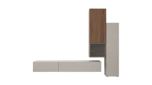 Wohnwand 4450 - Lack, Grau, Nussbaum