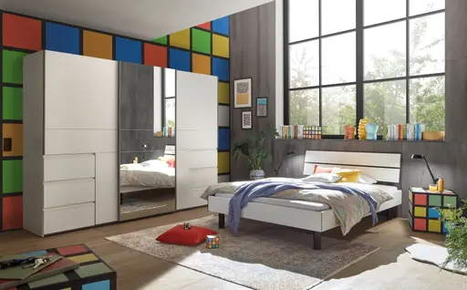 Schwebetürenschrank FJOLLA- B ca. 270 cm, Weiß, Spiegel