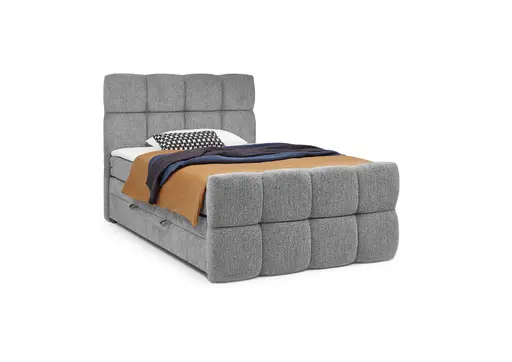 Boxspringbett SANDRIN R- Liegefläche ca. 140x200 cm, Stoff, Hellgrau, inkl. Stauraum und Fußteil