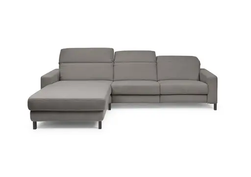 Ecksofa - CALM FLEX 2.0, Longchair links mit 3-Sitzer, Kopfteil verstellbar, Stoff, Grau