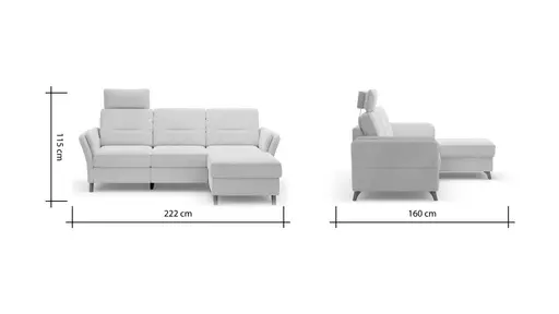 Ecksofa Vayra - 2,5-Sitzer mit Longchair rechts, inkl. Relaxfunktion (motorisch) und Kopfstütze verstellbar (manuell), Stoff, Offwhite