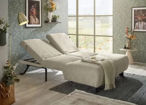 Faltsofa EBBY - 2-Sitzer ohne Armlehne, 140 cm inkl. Schlaffunktion/Relaxfunktion, Stoff, Taupe
