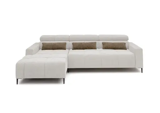 Ecksofa - Longchair links mit 2-Sizer, Sitztiefe verstellbar motorisch/Kopfteil verstellbar, Stoff, Sand