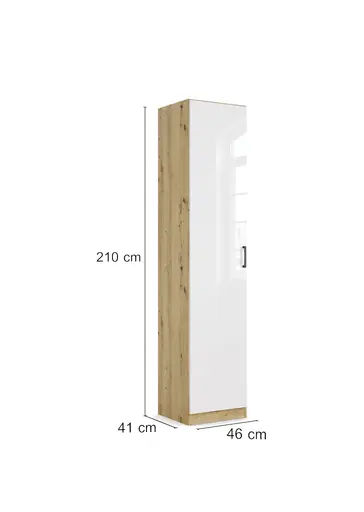 Drehtürenschrank RHONDA- B ca. 47 cm, Eiche Dekor, Weiß, Hochglanz