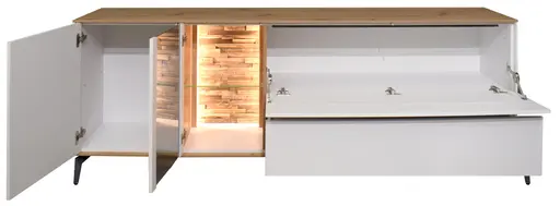 Lowboard - mit Beleuchtung, B ca. 207 cm, Weiß, Asteiche, Schwarz