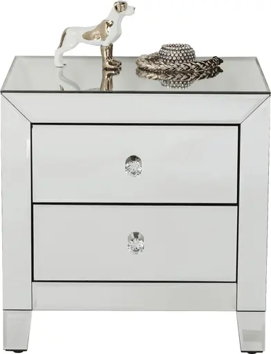 Kommode- Weiß, Lackiert, Glas, Verspiegelt