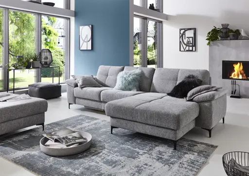 Ecksofa - 2,5-Sitzer mit Longchair rechts, Flachgewebe, Grau