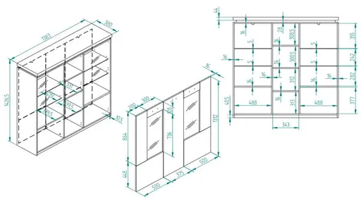 Highboard - mit Beleuchtung, B ca. 138 cm, Salbeigrün, Eiche Evoke Nachbildung