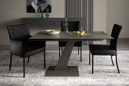 Armlehnstuhl Penthouse - Leder, Schwarz, 4 Fuß, Metall, Schwarz