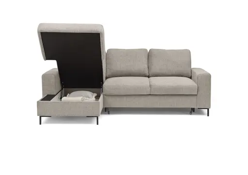 Ecksofa - Longchair links mit 2-Sitzer, Stoff, Steingrau