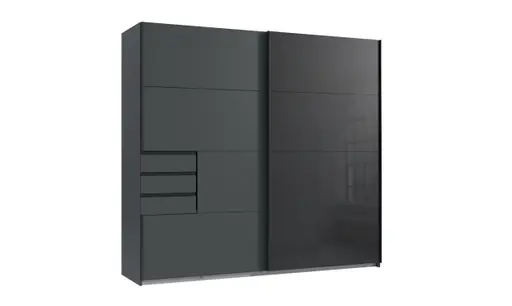 Schwebetürenschrank- B ca. 225 cm, Graphit, Glas, Schwarz