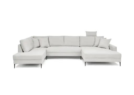 Wohnlandschaft - Ecke links, 2-Sitzer, Longchair rechts, Stoff, Hellgrau