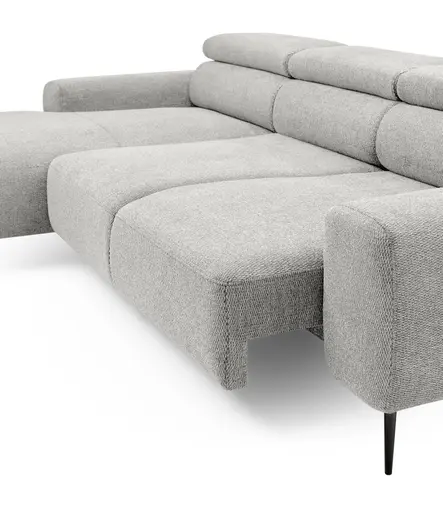 Ecksofa - Longchair links mit 2-Sitzer, Sitzvorzug motorisch, Kopfteil verstellbar, Stoff, Creme