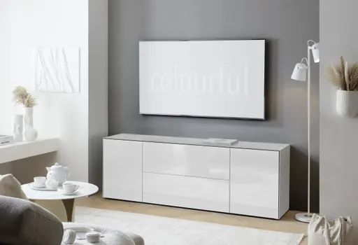 Lowboard - B ca. 181 cm, Weiß, Keramikoptik