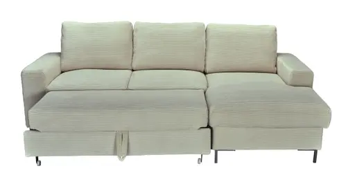 Ecksofa - 2-Sitzer, Ecke rechts inkl. Schlaffunktion und Bettkasten, Stoff, Creme