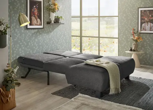 Faltsofa EBBY - 2-Sitzer ohne Armlehne, 140 cm inkl. Schlaffunktion/Relaxfunktion, Stoff, Dunkelgrau
