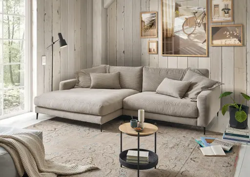 Ecksofa - Longchair links mit 1,5-Sitzer, Stoff, Sand