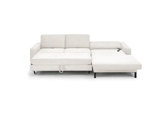 Ecksofa CALM MOVE 2.0 - 2,5-Sitzer mit Longchair rechts, Schlaffunktion, Feincord, Weiß