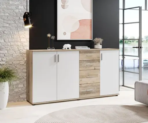 Kommode - B ca. 160 cm, Holz Nachbildung, Weiß