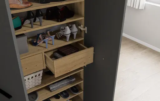 Schuhschrank - B ca. 90 cm, Artisan Eiche Nachbildung, Anthrazit