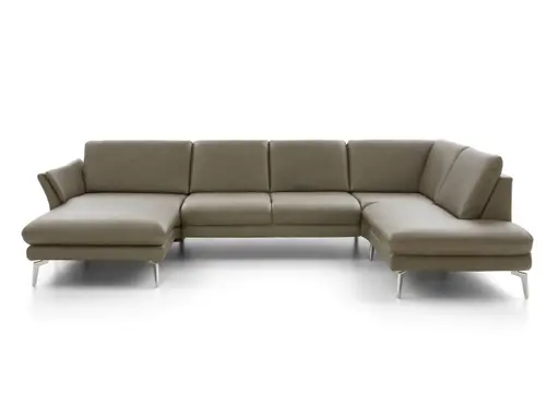 Wohnlandschaft - Longchair links mit 2,5-Sitzer und Ecke rechts, Leder, Dunkelgrau