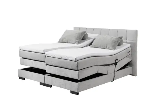 Boxspringbett - Liegefläche ca. 180x200 cm inkl. motorische Relaxfunktion, Stoff, Silberfarben