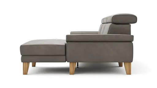 Ecksofa Hudson - 2,5-Sitzer mit Longchair rechts inkl. Kopfteil verstellbar, Stoff, Steingrau