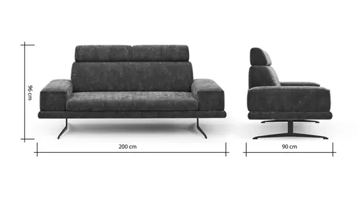 Sofa Hubertus - 2-Sitzer, Kopfstütze verstellbar, Stoff, Blau