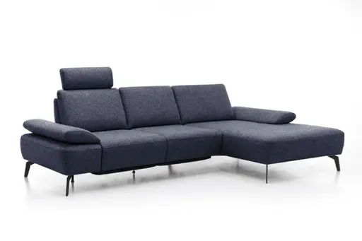 Ecksofa Theodor - 2-Sitzer mit Longchair rechts, Armlehne/Sitztiefe verstellbar, Stoff, Dunkelblau
