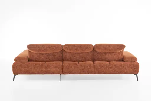 Ecksofa - 2,5-Sitzer mit Longchair rechts, Kopfteil/Armlehne/Rücken verstellbar, Stoff, Rost