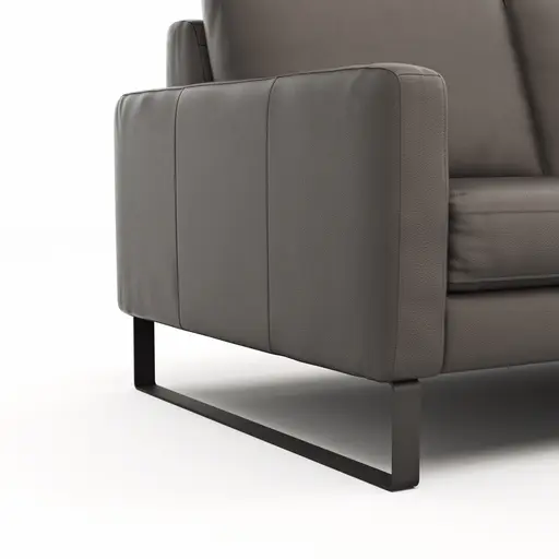 Sofa Enna - 2,5-Sitzer, Armlehne A, Leder, Schwarz, Kufe, Schwarz