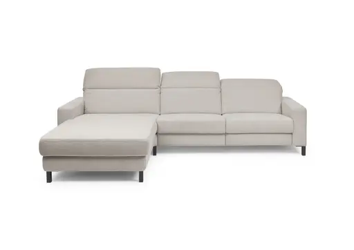 Ecksofa - CALM FLEX 2.0, Longchair links mit 3-Sitzer, Kopfteil verstellbar, Stoff, Hellgrau