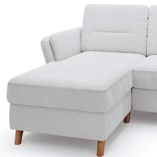 Ecksofa Vayra - Longchair links mit 2,5-Sitzer rechts, inkl. Relaxfunktion (motorisch) und Kopfstütze verstellbar (manuell), Stoff, Offwhite