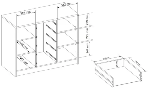 Kommode - B ca. 109 cm, Artisan Eiche Nachbildung, Kaschmir