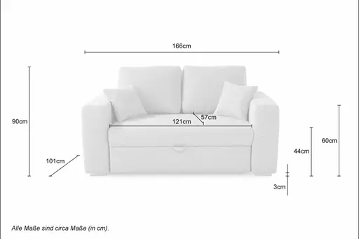 Sofa JORDEN 2 - 2-Sitzer inkl. Schlaffunktion mit Bettkasten, Cord, Taupe