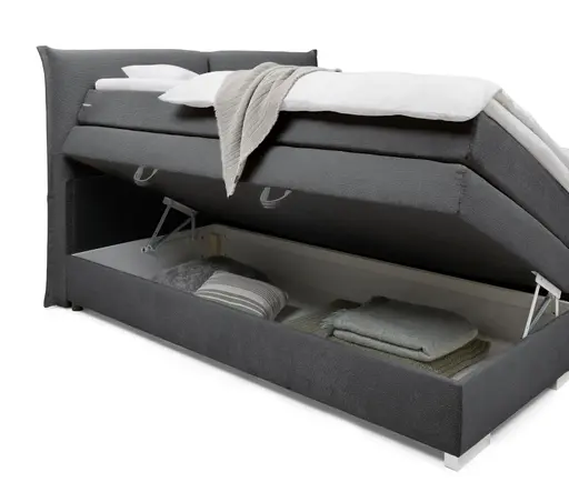 Boxspringbett SANDRIN L - Liegefläche ca. 200x200 cm, Stoff, Anthrazit, inkl. Stauraum