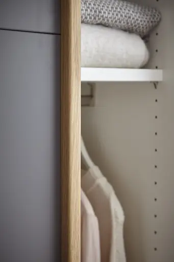 Schwebetürenschrank Viana - inkl. Passepartout, B ca. 271 cm, Lack, Steingrau, Riffholz, Balkeneiche