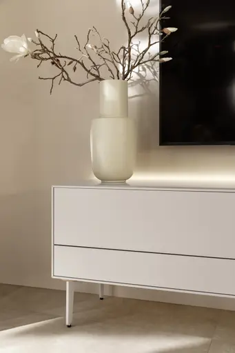 Wohnwand Colore - mit Beleuchtung, Lack, Kaschmir, Sandbeere