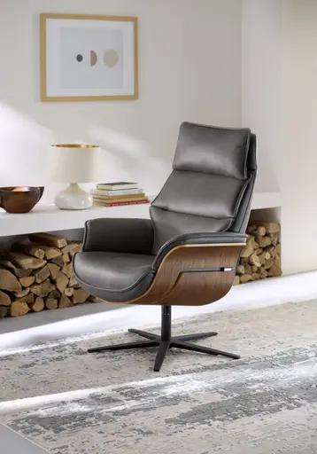 Relaxsessel Perano - Drehbar, Nussbaum, Leder, Anthrazit