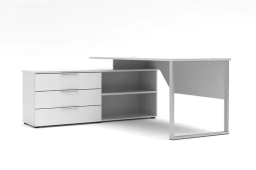 Winkelschreibtisch - LB ca. 180x160 cm, Weiß, Silberfarben
