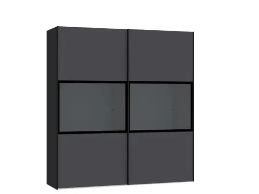 Schwebetürenschrank JOIN IT- B ca. 202 cm, Schwarz, Anthrazit, Glas, Dunkel