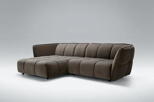 Ecksofa Hedda - Longchair links, 1-Sitzer, Velour, Rauchbraun