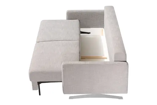 Querschläfer - Schlaffunktion mit Bettkasten (manuell), Flachgewebe, Grau