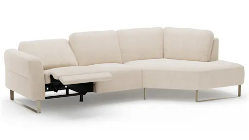 Ecksofa Leona - 2,5-Sitzer mit Ecke rechts inkl. Relaxfunktion motorisch, Stoff, Creme 