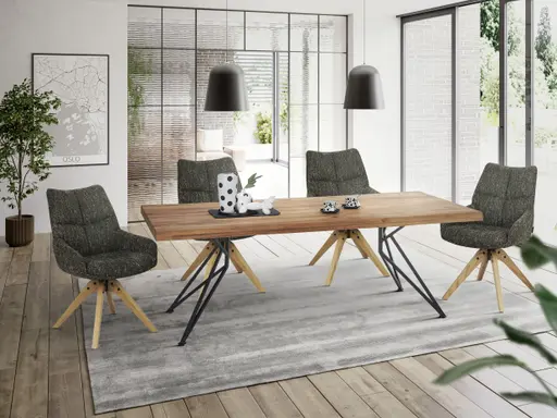 Esstisch - LB ca. 220x100 cm, Wildeiche massiv geölt, Baumkante, Schwarz