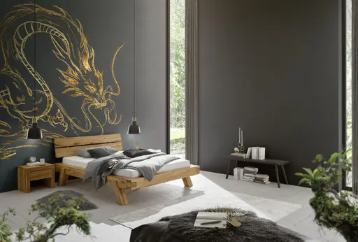 Bettgestell- Legefläche ca. 140x200 cm, Eiche, Massiv, Geölt